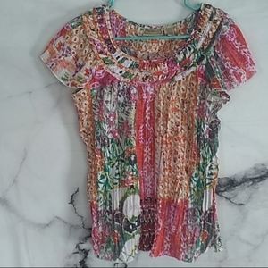 Art and Soul watercolor pleated cap sleeve top M